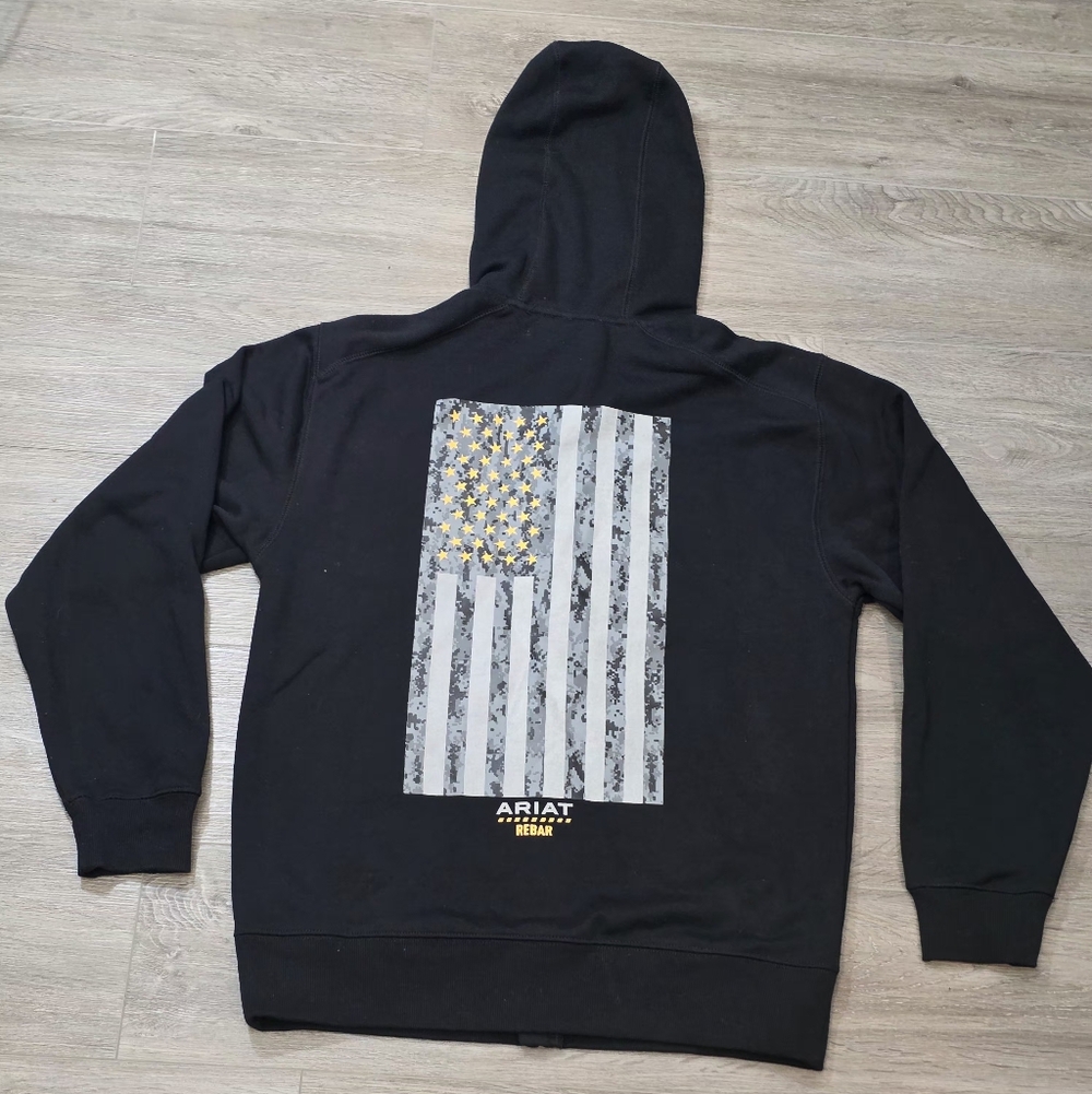 New Ariat Rebar Workwear Reflective Flag Full Zip Hoodie Mens Sz Small Black - Picture 5 of 9